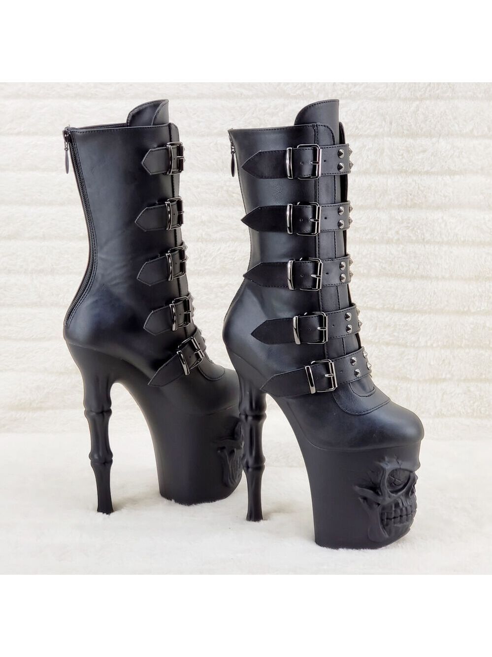 NIB Rapture Black Matte Skull & Bones 8" High Heel Platform Boots IN HOUSE NY 1